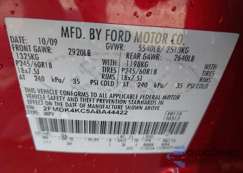 2010 Ford Edge Limited z USA, uszkodzony, nr VIN 2FMDK4KC5ABA44422